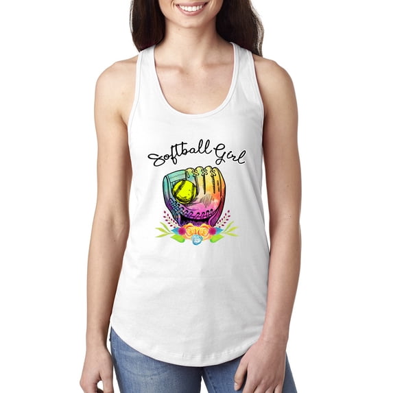 Wild Bobby, Colorful Softball Girl, Sports, Women Racerback Tank Top, White, X-Large