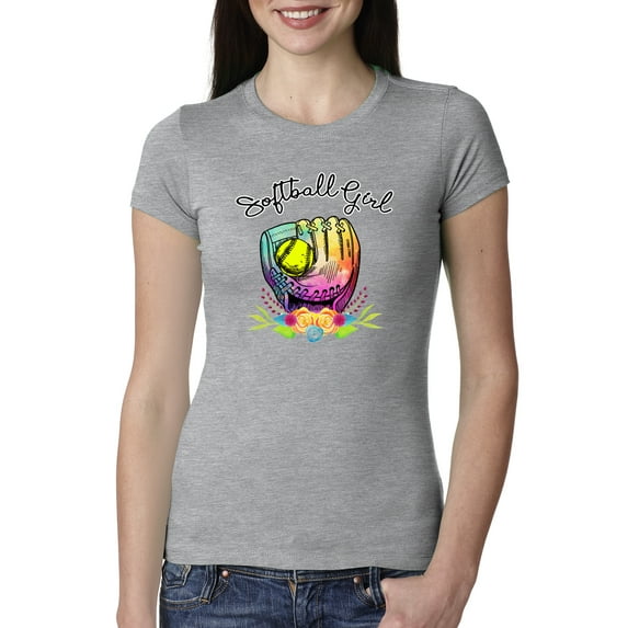 Wild Bobby, Colorful Softball Girl, Sports, Women Slim Fit Junior Tee, Heather Grey, Medium