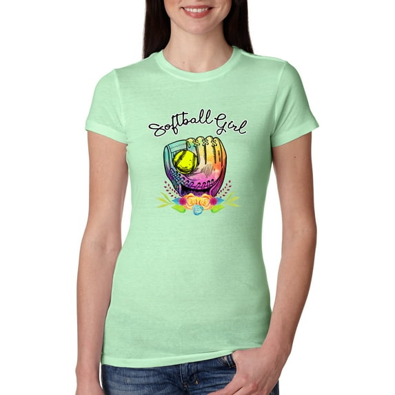 Wild Bobby, Colorful Softball Girl, Sports, Women Slim Fit Junior Tee, Mint, Small