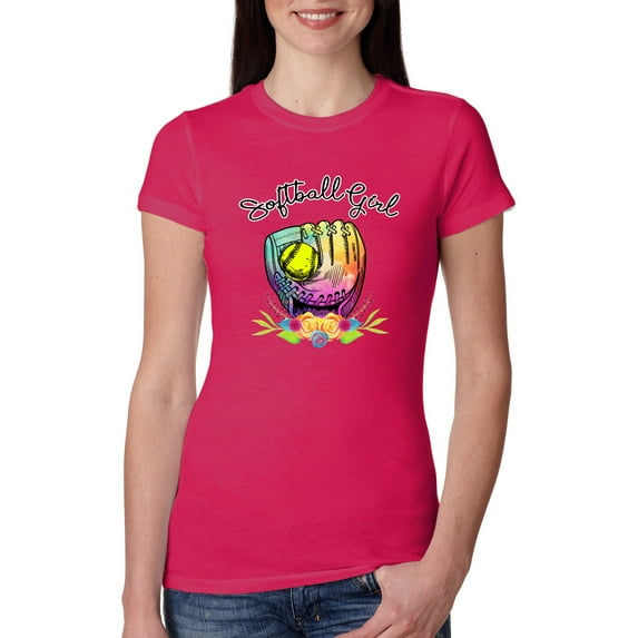 Wild Bobby, Colorful Softball Girl, Sports, Women Slim Fit Junior Tee, Raspberry, X-Large