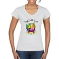 thumbnail image 1 of Wild Bobby, Colorful Softball Girl, Sports, Women Standard V-Neck Tee, White, X-Large, 1 of 5