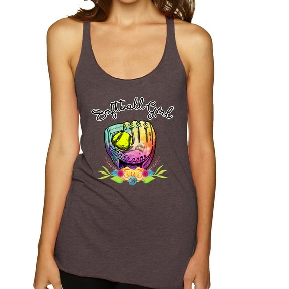 Wild Bobby, Colorful Softball Girl, Sports, Women Tri-Blend Racerback Tank Top, Brown, Small