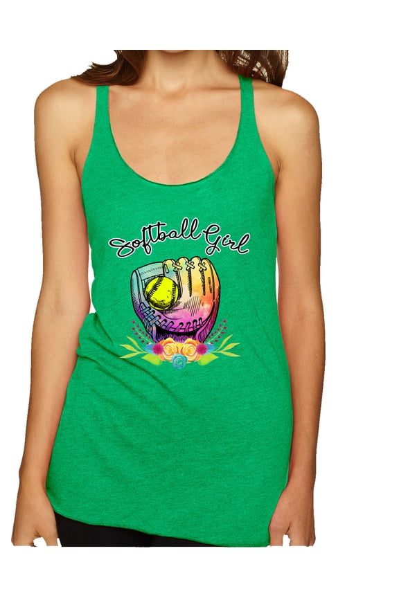, Colorful Softball Girl, Sports, Women Tri-Blend Racerback Tank Top, Envy, Medium