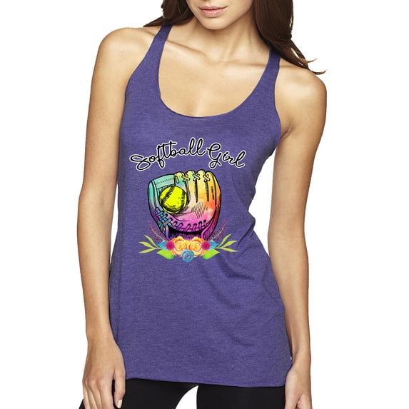 Wild Bobby, Colorful Softball Girl, Sports, Women Tri-Blend Racerback Tank Top, Purple Rush, Large