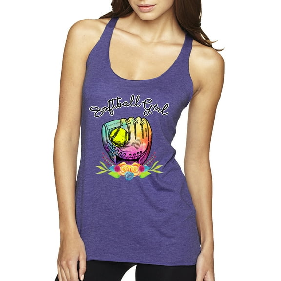 Wild Bobby, Colorful Softball Girl, Sports, Women Tri-Blend Racerback Tank Top, Purple Rush, X-Large
