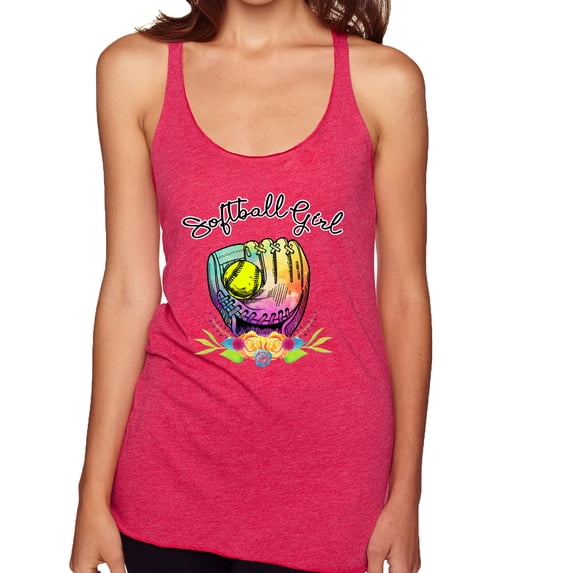 Wild Bobby, Colorful Softball Girl, Sports, Women Tri-Blend Racerback Tank Top, Shocking Pink, Small