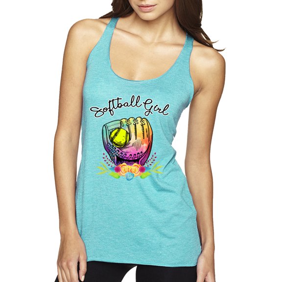 Wild Bobby, Colorful Softball Girl, Sports, Women Tri-Blend Racerback Tank Top, Tahiti Blue, Small