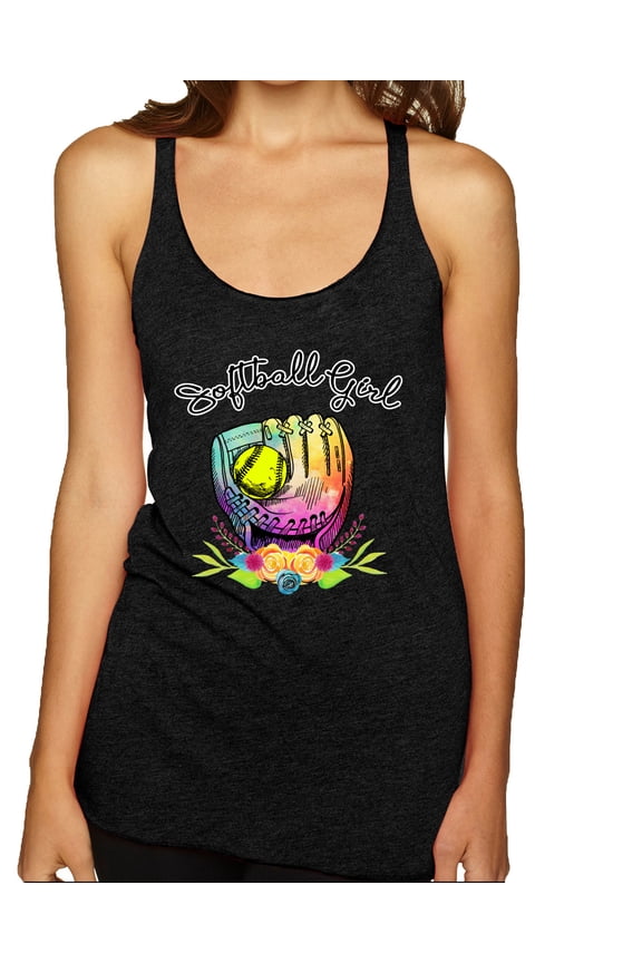 , Colorful Softball Girl, Sports, Women Tri-Blend Racerback Tank Top, Vintage Black, Medium