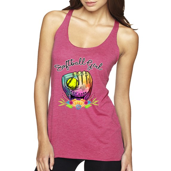 Wild Bobby, Colorful Softball Girl, Sports, Women Tri-Blend Racerback Tank Top, Vintage Pink, Medium