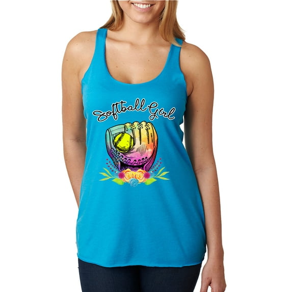 Wild Bobby, Colorful Softball Girl, Sports, Women Tri-Blend Racerback Tank Top, Vintage Turquoise, X-Large