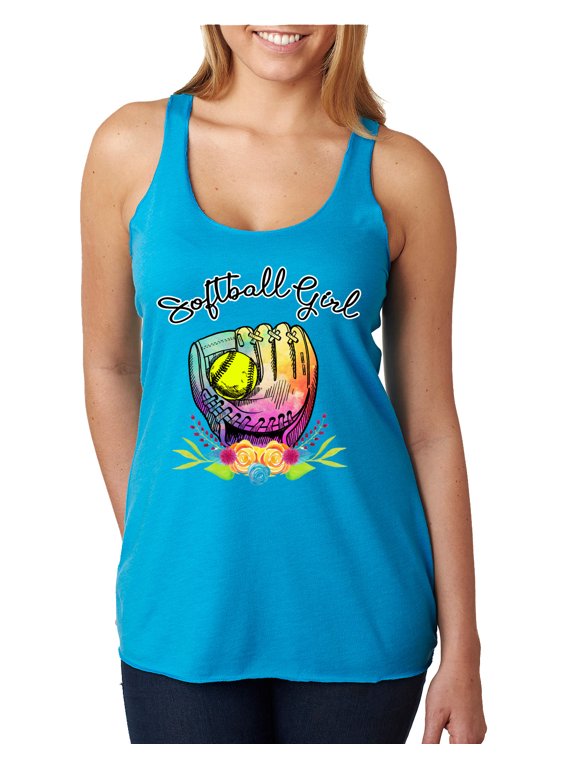 , Colorful Softball Girl, Sports, Women Tri-Blend Racerback Tank Top, Vintage Turquoise, X-Large