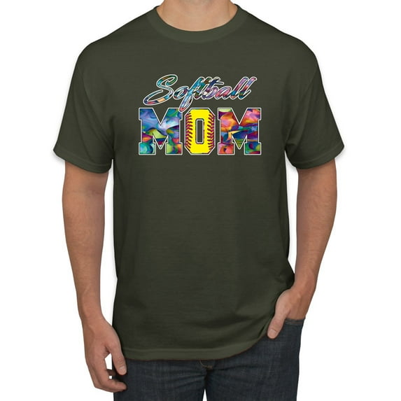 Wild Bobby, Colorful Softball Mom, Mother's Day, Men Graphic T-Shirt, Military Green, Large