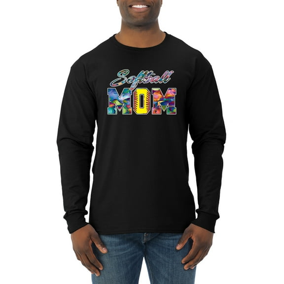 Wild Bobby, Colorful Softball Mom, Mother's Day, Men Long Sleeve Shirt, Black, Small