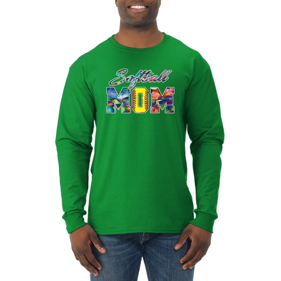 Wild Bobby, Colorful Softball Mom, Mother's Day, Men Long Sleeve Shirt, Kelly, 2XL