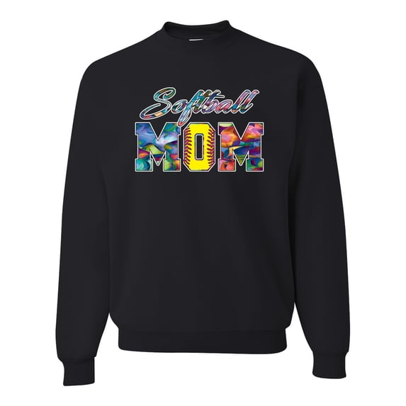 Wild Bobby, Colorful Softball Mom, Mother's Day, Unisex Crewneck Graphic Sweatshirt, Black, Large