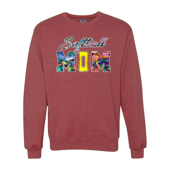 Wild Bobby, Colorful Softball Mom, Mother's Day, Unisex Crewneck Graphic Sweatshirt, Vintage Heather Red, X-Large