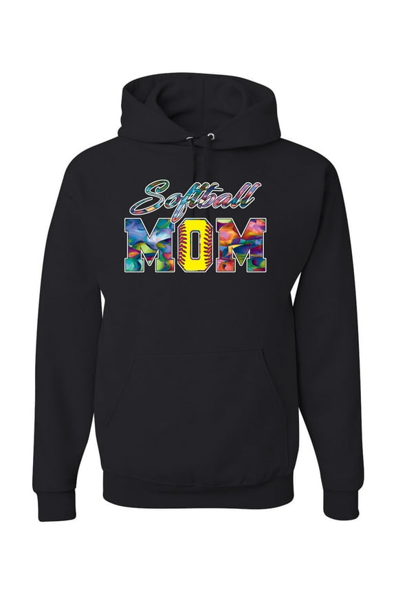 , Colorful Softball Mom, Mother's Day, Unisex Graphic Hoodie Sweatshirt, Black, Small