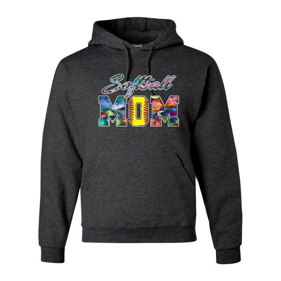 Wild Bobby, Colorful Softball Mom, Mother's Day, Unisex Graphic Hoodie Sweatshirt, Heather Black, Medium