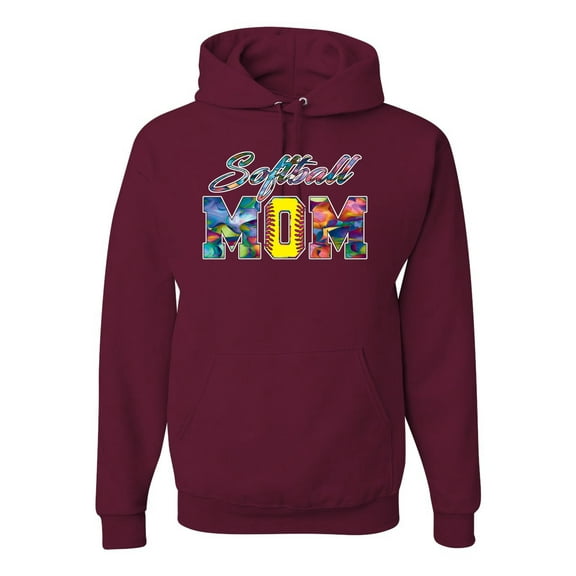 Wild Bobby, Colorful Softball Mom, Mother's Day, Unisex Graphic Hoodie Sweatshirt, Maroon, Medium