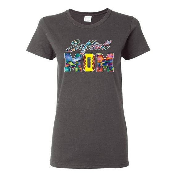 Wild Bobby, Colorful Softball Mom, Mother's Day, Women Graphic T-Shirt, Charcoal, X-Large