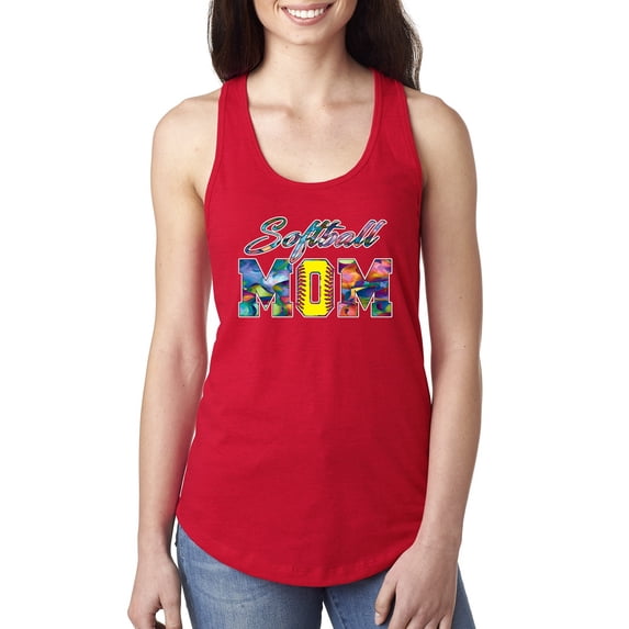 Wild Bobby, Colorful Softball Mom, Mother's Day, Women Racerback Tank Top, Red, Medium