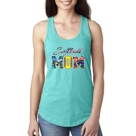 Wild Bobby, Colorful Softball Mom, Mother's Day, Women Racerback Tank Top, Tahiti Blue, Medium