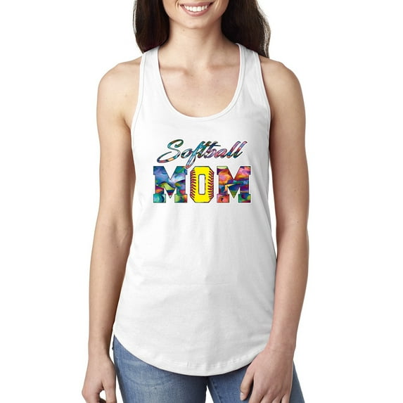 Wild Bobby, Colorful Softball Mom, Mother's Day, Women Racerback Tank Top, White, Medium