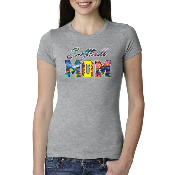 Wild Bobby, Colorful Softball Mom, Mother's Day, Women Slim Fit Junior Tee, Heather Grey, Medium