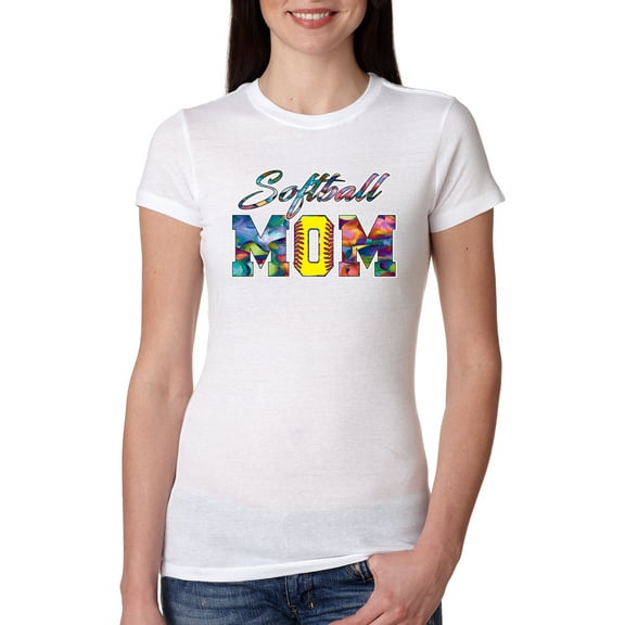 Wild Bobby, Colorful Softball Mom, Mother's Day, Women Slim Fit Junior Tee, White, Medium