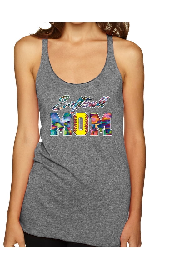 , Colorful Softball Mom, Mother's Day, Women Tri-Blend Racerback Tank Top, Premium Heather, Large
