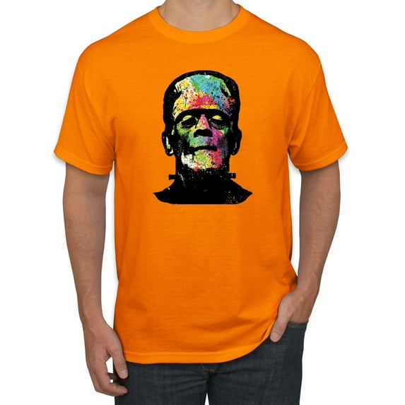 Wild Bobby, Colorful Technicolor Rainbow Frankenstein Face, Pop Culture, Men Graphic Tees, Orange, 2XL