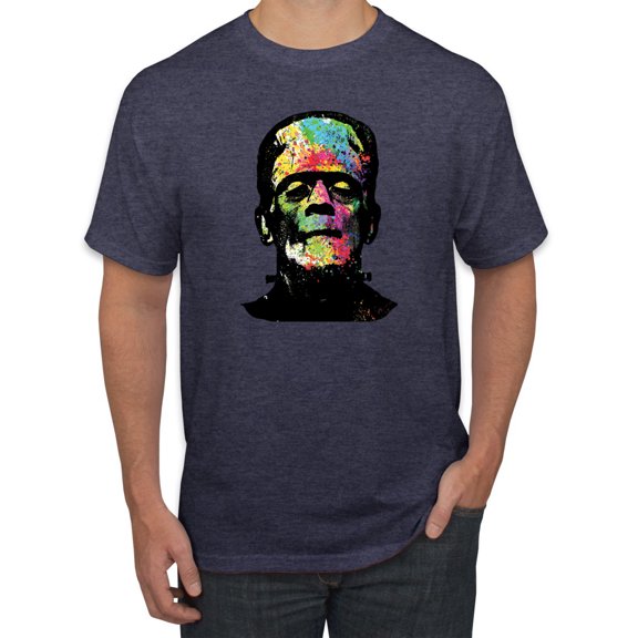 Wild Bobby, Colorful Technicolor Rainbow Frankenstein Face, Pop Culture, Men Graphic Tees, Vintage Heather Navy, X-Large