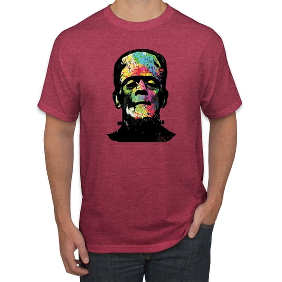 Wild Bobby, Colorful Technicolor Rainbow Frankenstein Face, Pop Culture, Men Graphic Tees, Vintage Heather Red, 4XL