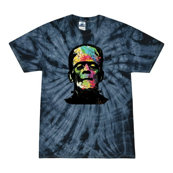Wild Bobby, Colorful Technicolor Rainbow Frankenstein Face, Pop Culture, Tie-Dye Tees, Spiral Navy, Large