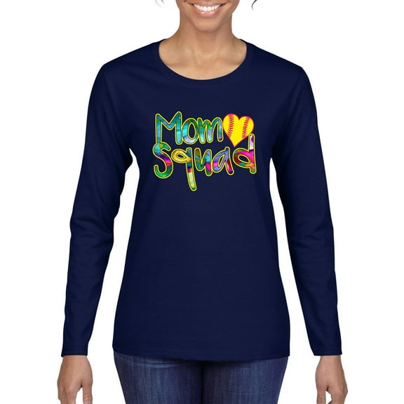 Wild Bobby, Colorful Tennis Mom Squad, Sports, Women Graphic Long Sleeve Tee, Navy, X-Large