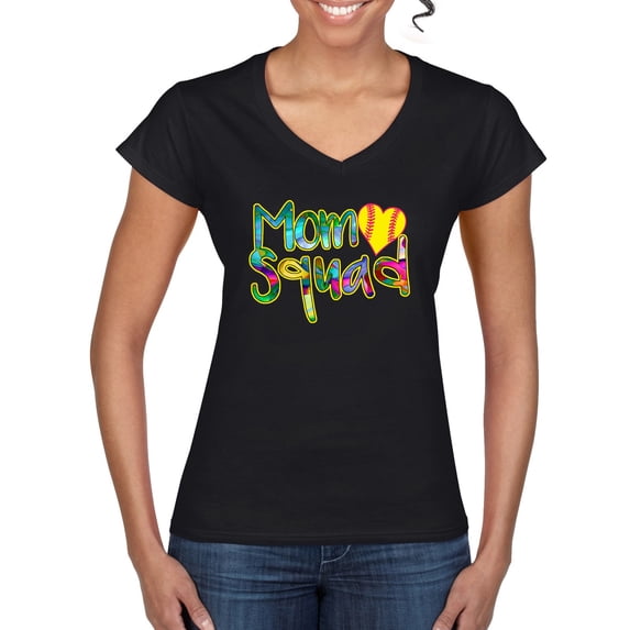 Wild Bobby, Colorful Tennis Mom Squad, Sports, Women Standard V-Neck Tee, Black, Small