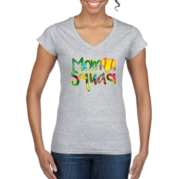 Wild Bobby, Colorful Tennis Mom Squad, Sports, Women Standard V-Neck Tee, Heather Grey, Medium
