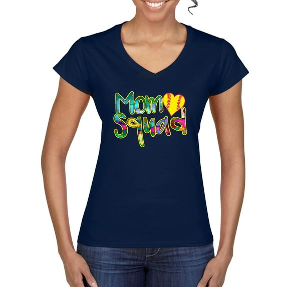 Wild Bobby, Colorful Tennis Mom Squad, Sports, Women Standard V-Neck Tee, Navy, Small