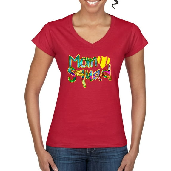 Wild Bobby, Colorful Tennis Mom Squad, Sports, Women Standard V-Neck Tee, Red, XX-Large