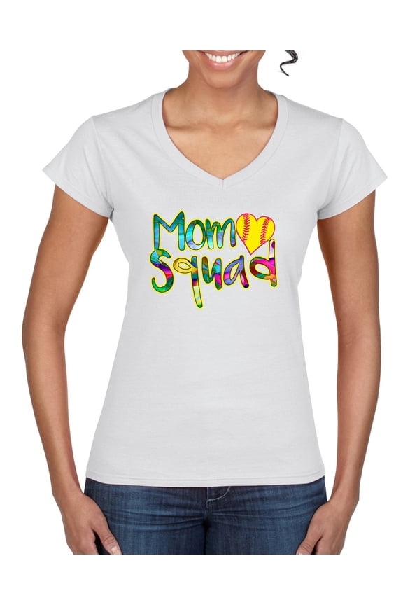 , Colorful Tennis Mom Squad, Sports, Women Standard V-Neck Tee, White, Large