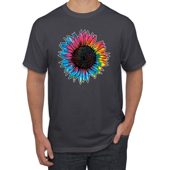 Wild Bobby, Colorful Tie Dye Sunflower Womens, Streetwear, Men's Graphic Tees, Charcoal, Large