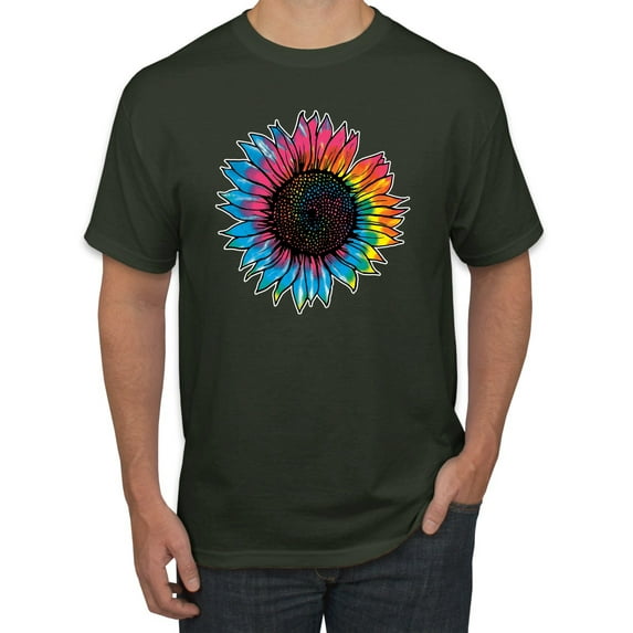 Wild Bobby, Colorful Tie Dye Sunflower Womens, Streetwear, Men's Graphic Tees, Forest Green, 3XL