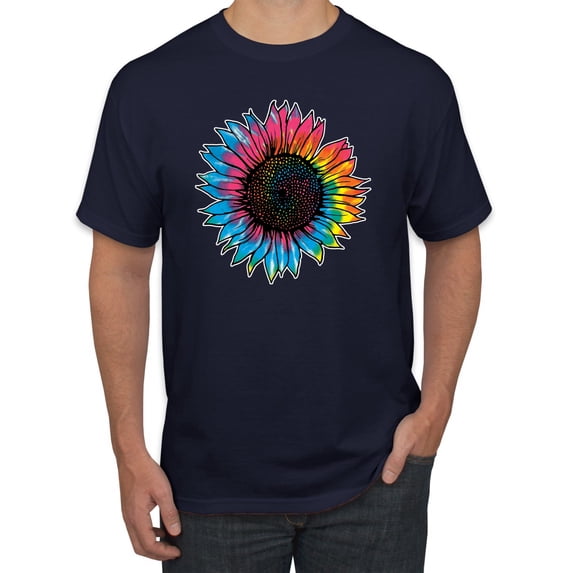 Wild Bobby, Colorful Tie Dye Sunflower Womens, Streetwear, Men's Graphic Tees, Navy, 2XL