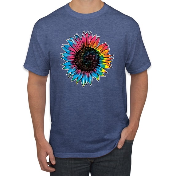 Wild Bobby, Colorful Tie Dye Sunflower Womens, Streetwear, Men's Graphic Tees, Vintage Heather Blue, Small