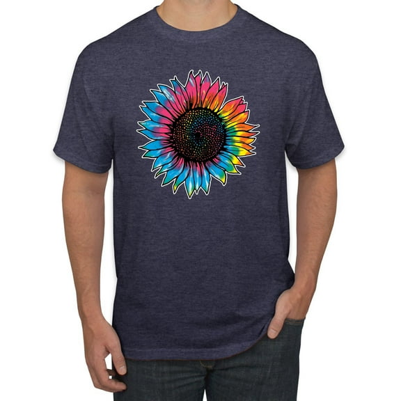 Wild Bobby, Colorful Tie Dye Sunflower Womens, Streetwear, Men's Graphic Tees, Vintage Heather Navy, Small