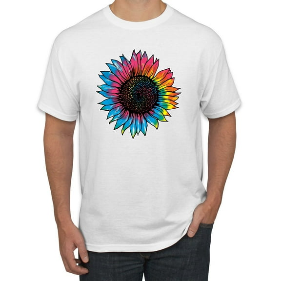 Wild Bobby, Colorful Tie Dye Sunflower Womens, Streetwear, Men's Graphic Tees, White, X-Large