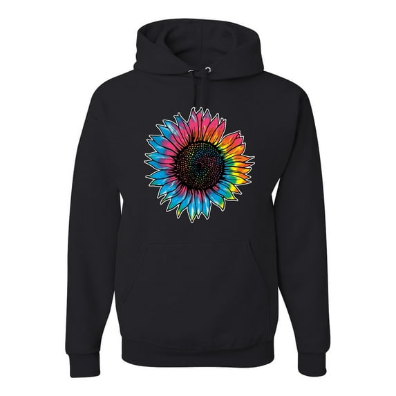 Wild Bobby, Colorful Tie Dye Sunflower Womens, Streetwear, Unisex Graphic Hoodie Sweatshirt, Black, Small