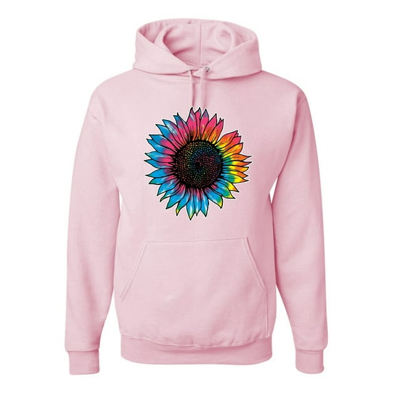 Wild Bobby, Colorful Tie Dye Sunflower Womens, Streetwear, Unisex Graphic Hoodie Sweatshirt, Light Pink, X-Large