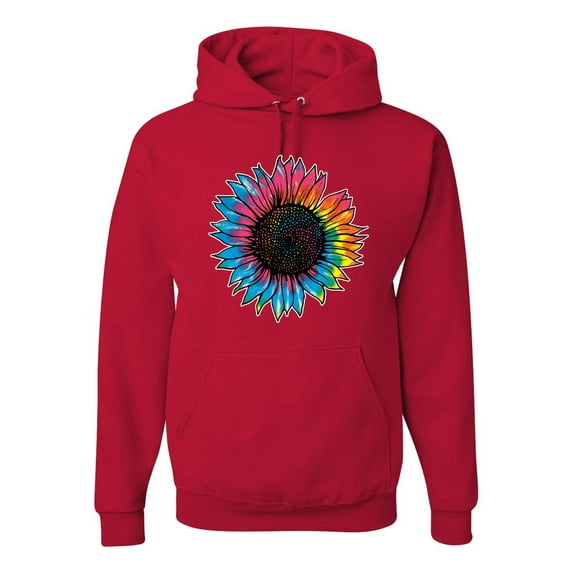 Wild Bobby, Colorful Tie Dye Sunflower Womens, Streetwear, Unisex Graphic Hoodie Sweatshirt, Red, Medium