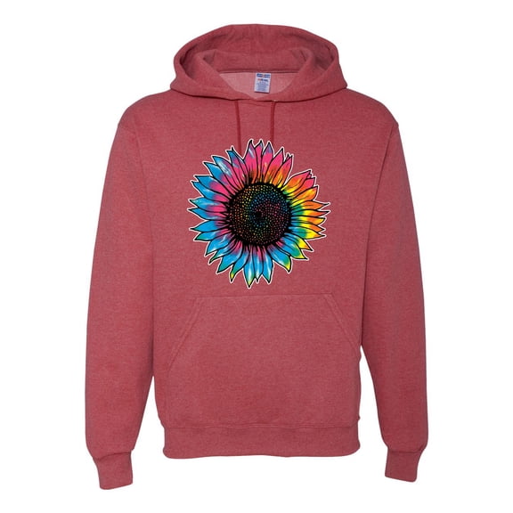 Wild Bobby, Colorful Tie Dye Sunflower Womens, Streetwear, Unisex Graphic Hoodie Sweatshirt, Vintage Heather Red, 2XL